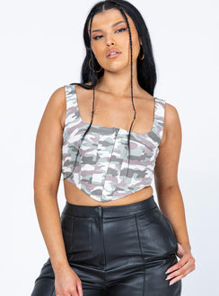 front view of model wearing Princess Polly Carlton Top Green Multi 