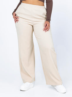 side view of model wearing Princess Polly Audrie Pants Beige 
