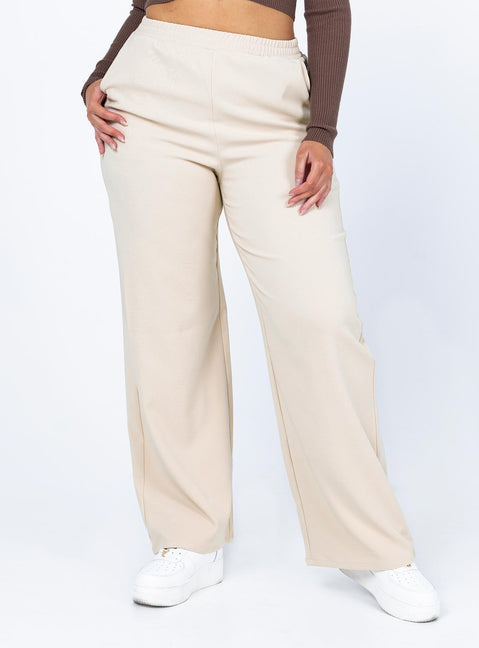 side view of model wearing Princess Polly Audrie Pants Beige 