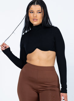 front view of model wearing Princess Polly Lorenzo Long Sleeve Top Black 