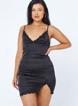 front view of model wearing Princess Polly Rorie Mini Dress Black 