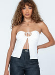 front view of model wearing Princess Polly Shonda Top White Sleeveless Sweetheart 