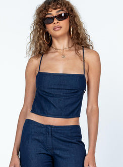 product Princess Polly Sleeveless High Neck  Motel Rosta Top Denim Blue