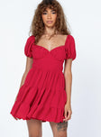 front view of model wearing Princess Polly Danny Mini Dress Red Sweetheart Neckline 