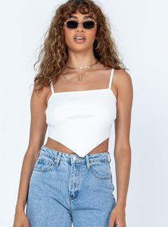 front view of model wearing Princess Polly Polina Top White Sleeveless Square Neck 