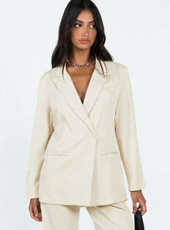 Blazer Silky material  Lapel collar  Double-breasted  Twin hip pockets  Non-stretch 