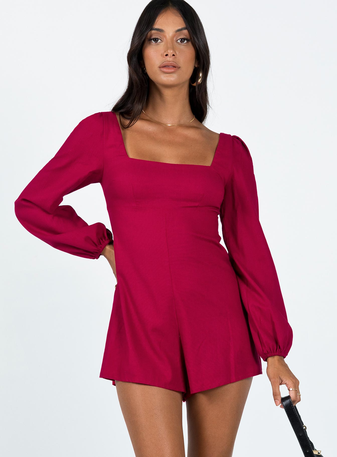 Hastings Long Sleeve Romper Burgundy Square Neck 