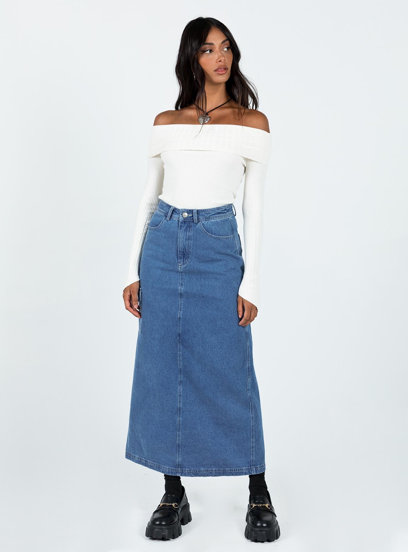 Maxi jeans skirt sale