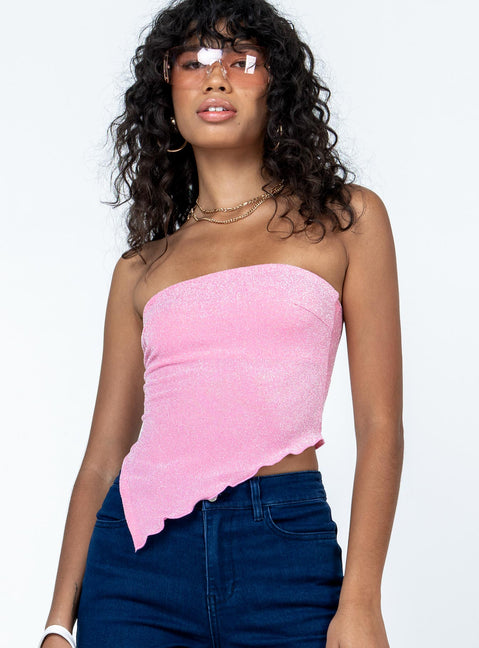 Front view of model wearing  front Princess Polly Sleeveless Square Neck  Carrow Strapless Top Pink