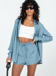 Matching set Button up shirt  Classic collar High waisted shorts  Elasticated drawstring waist 