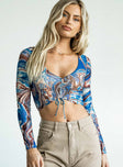 Lucille Long Sleeve Top Blue / Brown