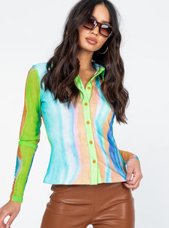 front view of model wearing Princess Polly Jolene Long Sleeve Top Multi 