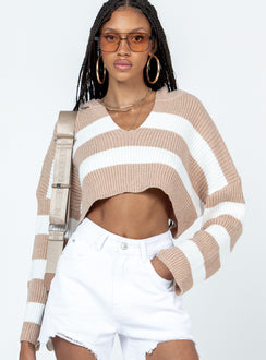 Benson Cropped Sweater Beige/White Princess Polly  Cropped 