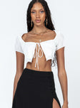 Front view of model wearing  front Princess Polly Short Sleeves Square Neck  Rosetta Top White