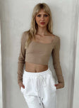 Long sleeve top Ribbed material Cropped fit Square neckline Good stretch Unlined 