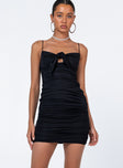 front view of model wearing Princess Polly Loren Mini Dress Black Eco Scoop Neck 