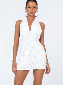 front view of model wearing Princess Polly Ciera Mini Dress White Plunger 