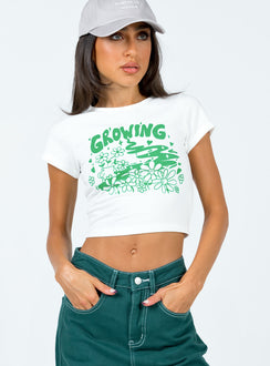 front view of model wearing Princess Polly Growing Cropped Tee White 