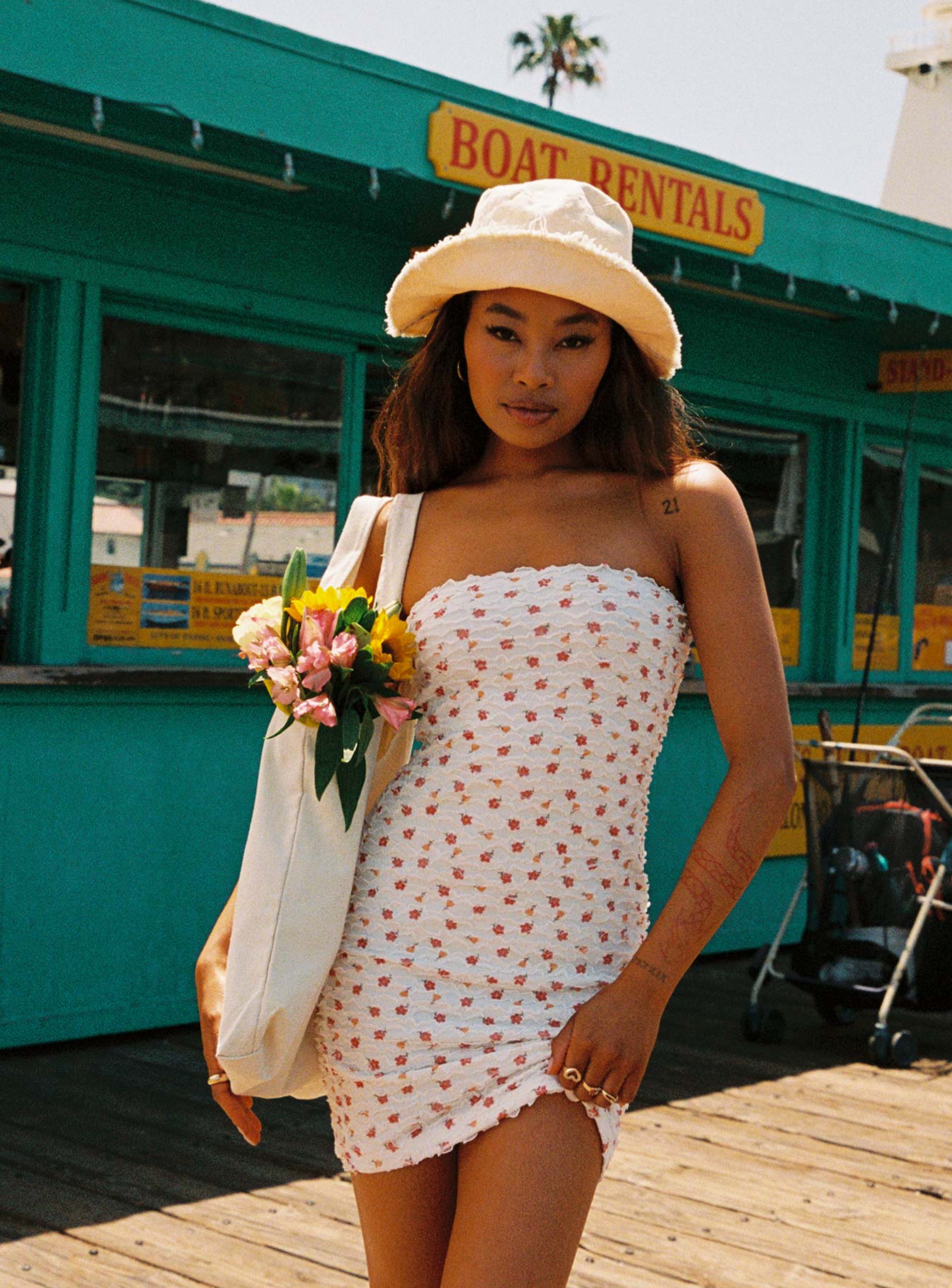 side view of model wearing Princess Polly Stephie Mini Dress White Square Neck 