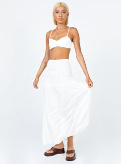   front view of model wearing Princess Polly Porto Maxi Skirt White Maxi 