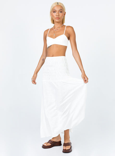   front view of model wearing Princess Polly Porto Maxi Skirt White Maxi 