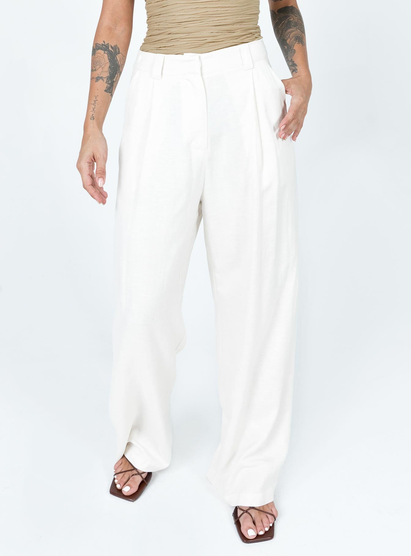 product Princess Polly High Waisted Pants High Waisted Pants High Waisted Pants  La Quinta Pant Off White