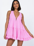 front view of model wearing Princess Polly Lakeisha Mini Dress Pink Plunger 