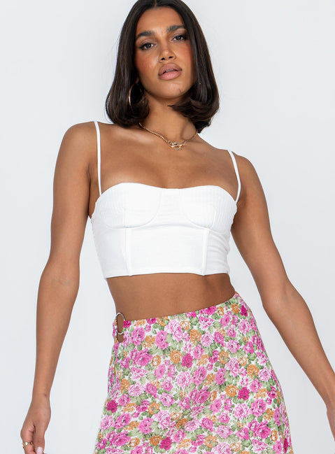 front view of model wearing Princess Polly Doreen Top White Sleeveless Sweetheart 
