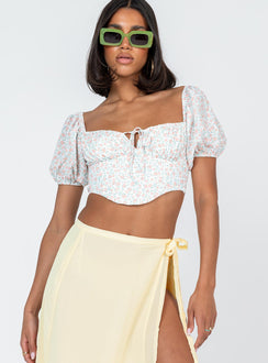 front view of model wearing Princess Polly Bellfield Top White Short Sleeves Square Neck 