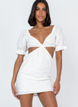 front view of model wearing Princess Polly Shantel Mini Dress White V-Neck 