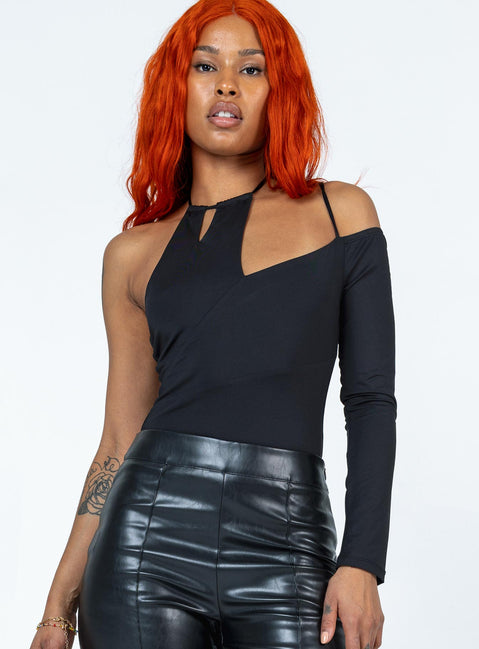 front view of model wearing Princess Polly Ellington Bodysuit Black Full Sleeves 