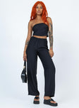 Matching set Strapless crop top  Elasticated waistband  Ruched sides  Elasticated waistband Wide leg 