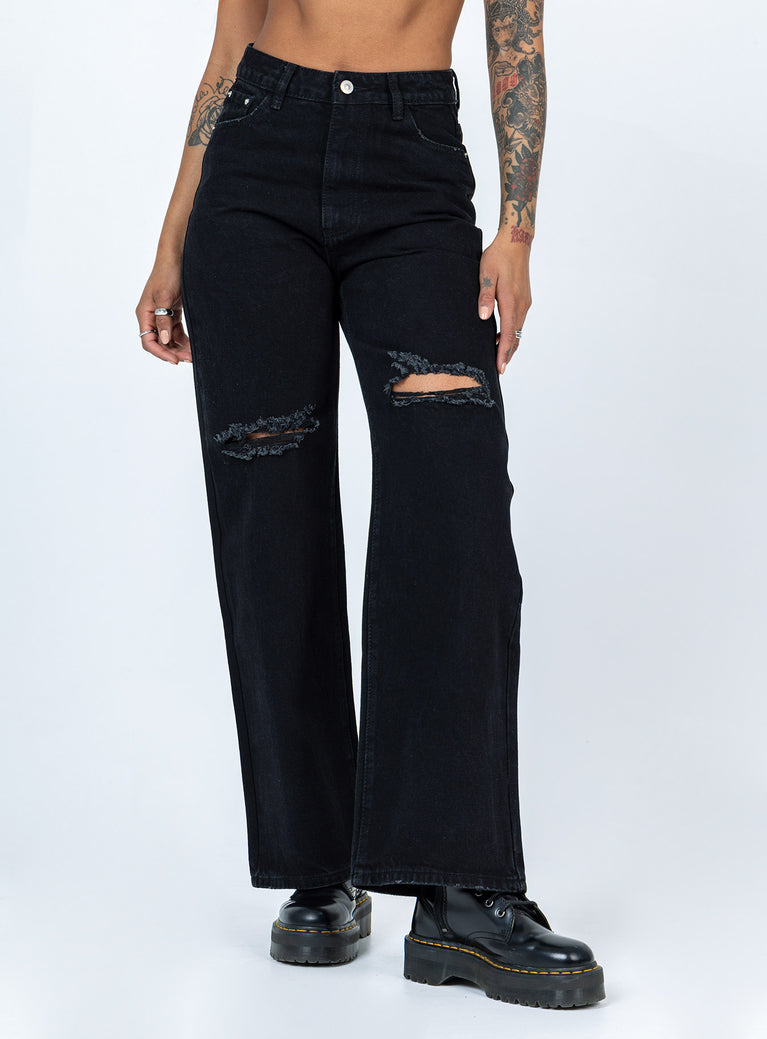 Princess Polly High Waisted  Lugano Denim Jeans Black