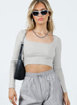 Front view of model wearing  front Princess Polly Full Sleeves Square Neck  Ajani Long Sleeve Top Grey