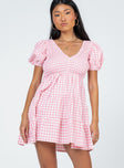 front view of model wearing Princess Polly Luna Love Mini Dress Pink Gingham 