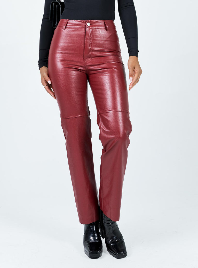 Burgundy Vegan Leather Pants - High-Waisted Leather Pants - Pants - Lulus