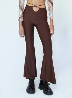 front view of model wearing Princess Polly Cooper Tie Waist Pants Brown 