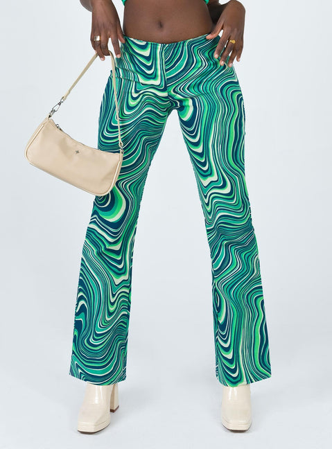 side view of model wearing Princess Polly Motel Coban Trouser 70s Ripple Green 