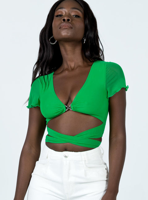 front view of model wearing Princess Polly Calista Top Green 