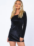 front view of model wearing Princess Polly Star Power Velvet Mini Dress Black 