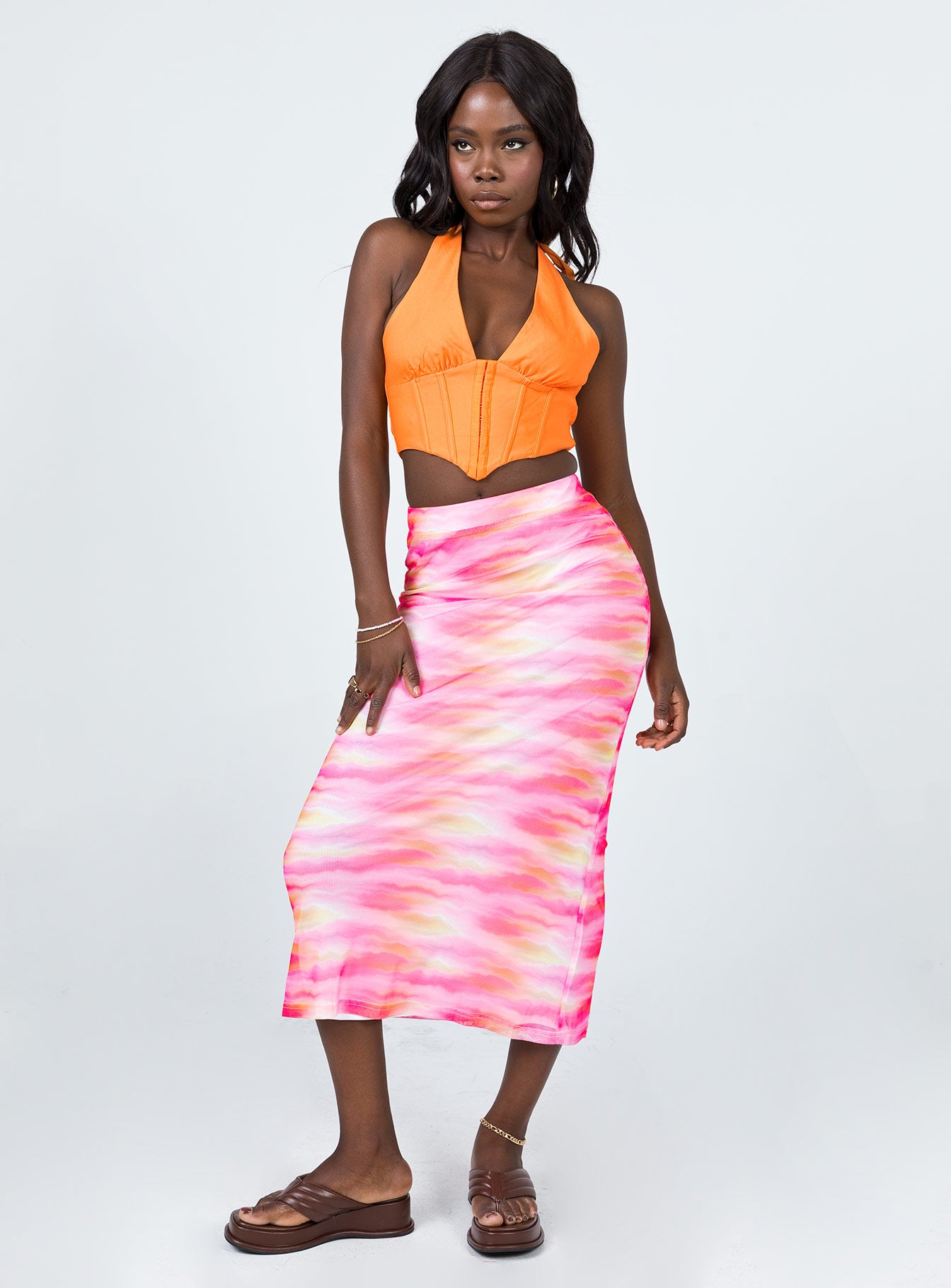 Orange tie outlet dye skirt set