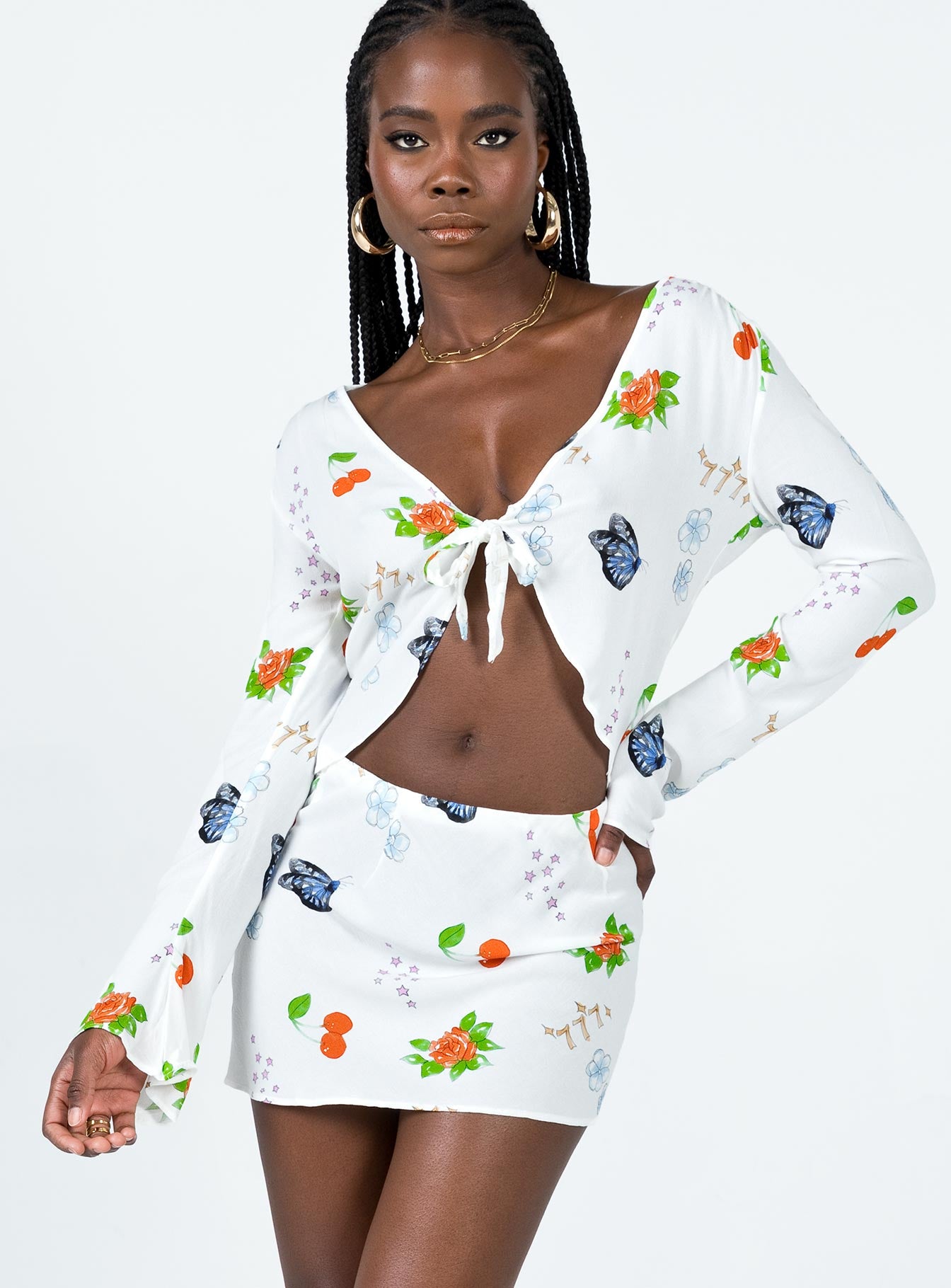 Front view of model wearing  front Drawn To You Mini Skirt Multi Princess Polly  Mini Skirts 