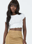 Front view of model wearing  front Princess Polly Short Sleeves Square Neck  Rosier Top White