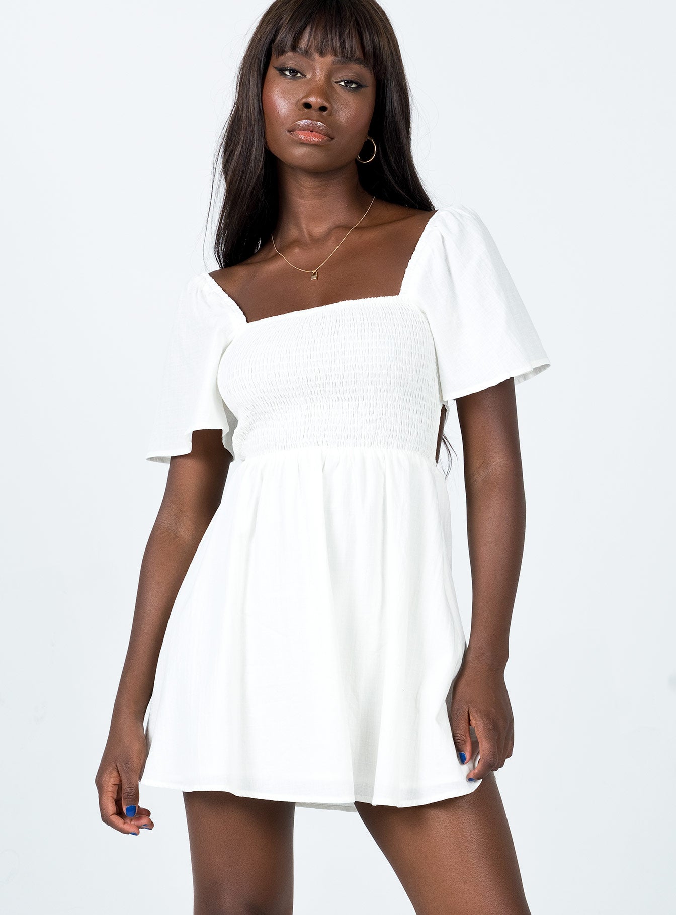 front view of model wearing Princess Polly Summer Nights Mini Dress White 
