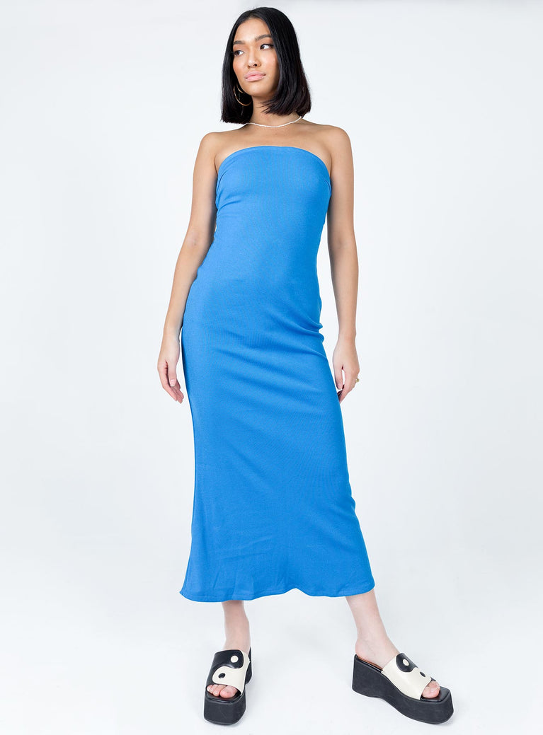 front view of model wearing Princess Polly Carter Maxi Dress Blue 