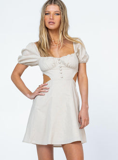 front view of model wearing Princess Polly St. Louis Mini Dress Beige 