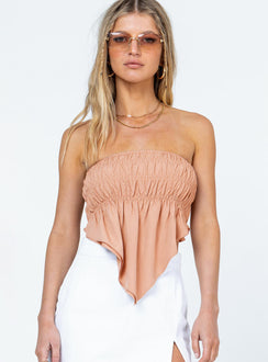 front view of model wearing Princess Polly Rowland Top Beige 