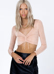 front view of model wearing Princess Polly Lucille Long Sleeve Top Beige 