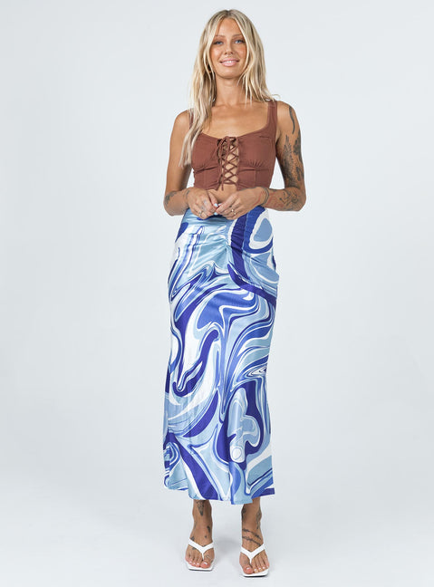   front view of model wearing Princess Polly Medika Midi Skirt Blue 