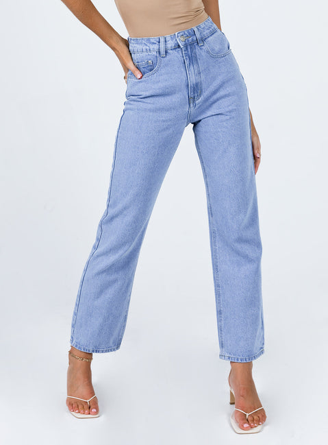 front view of model wearing Princess Polly Munich Straight Leg Denim Jeans High Waisted 
